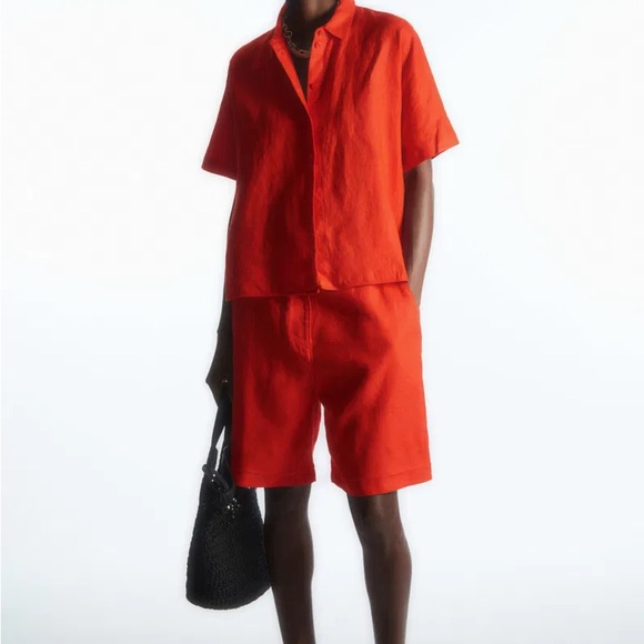 COS orange high-waisted linen shorts - Picture 5 of 6